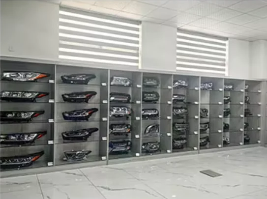 Showroom display wall with auto lamps